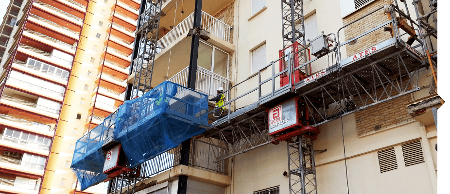 Plataformas motorizadas para la rehabilitación de fachadas ATES Construction